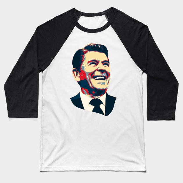 Ronald Reagan Happy Pop Art Baseball T-Shirt by Nerd_art